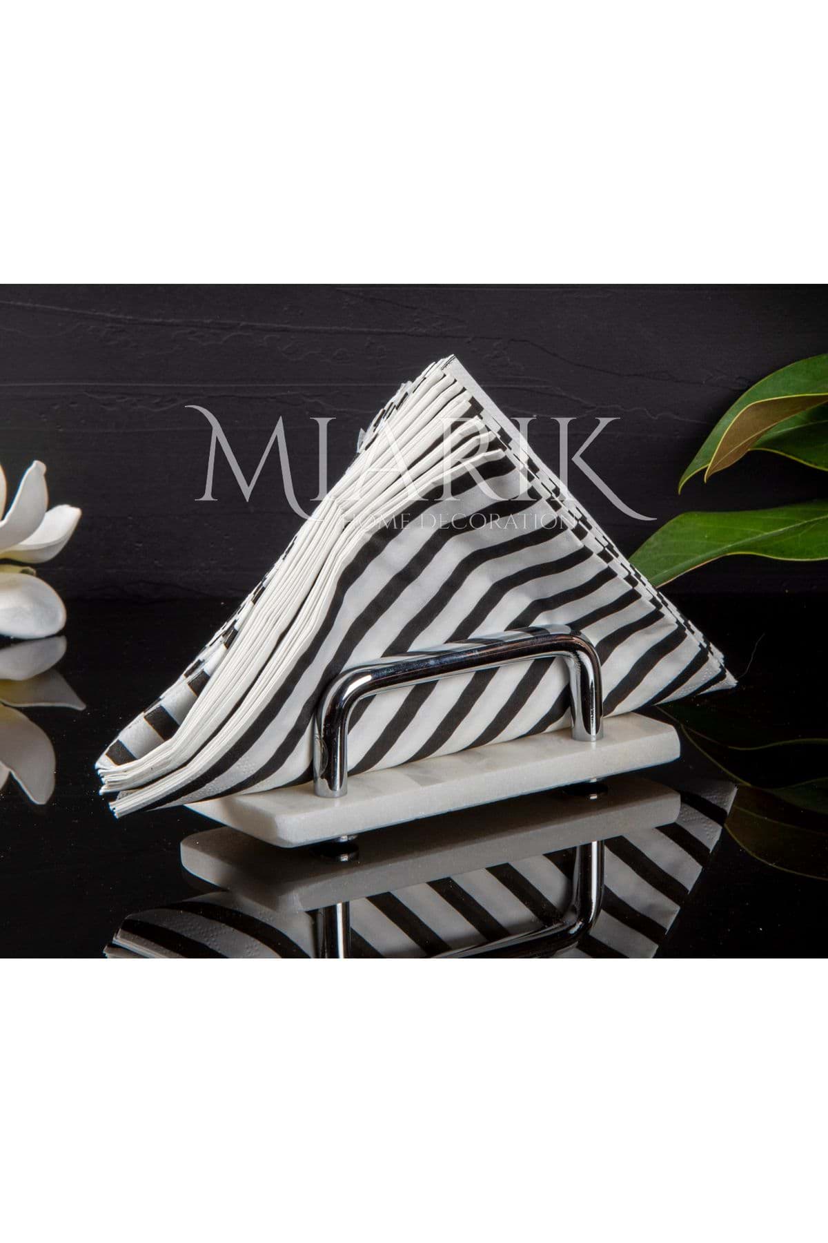 Beyaz Mermer Gümüş Tutaçlı Peçetelik resmi