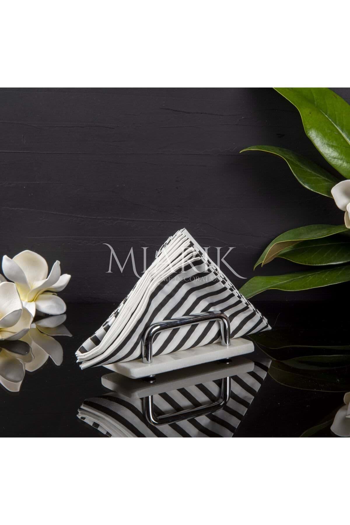 Beyaz Mermer Gümüş Tutaçlı Peçetelik resmi