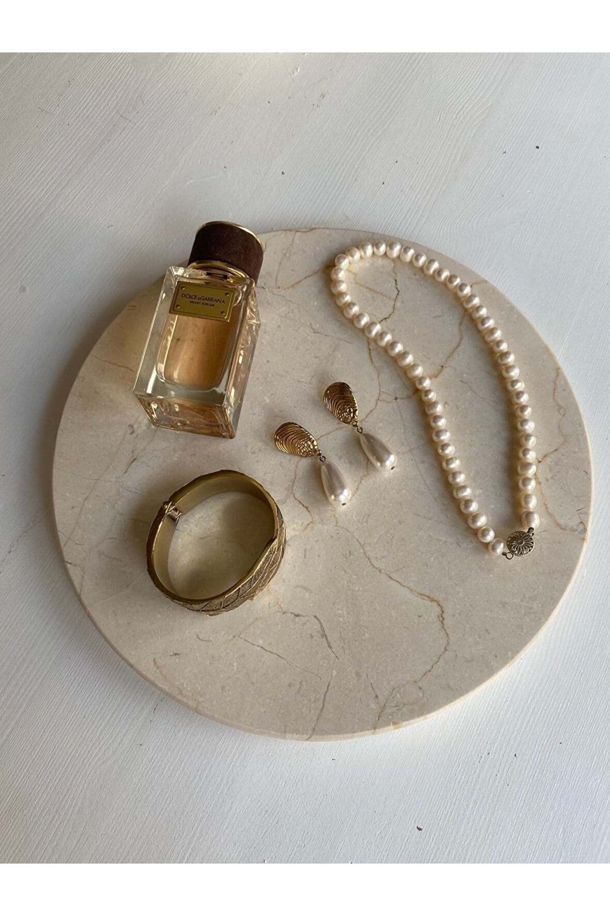 Bej Yuvarlak Mermer Sunum Servıs Tabagı resmi