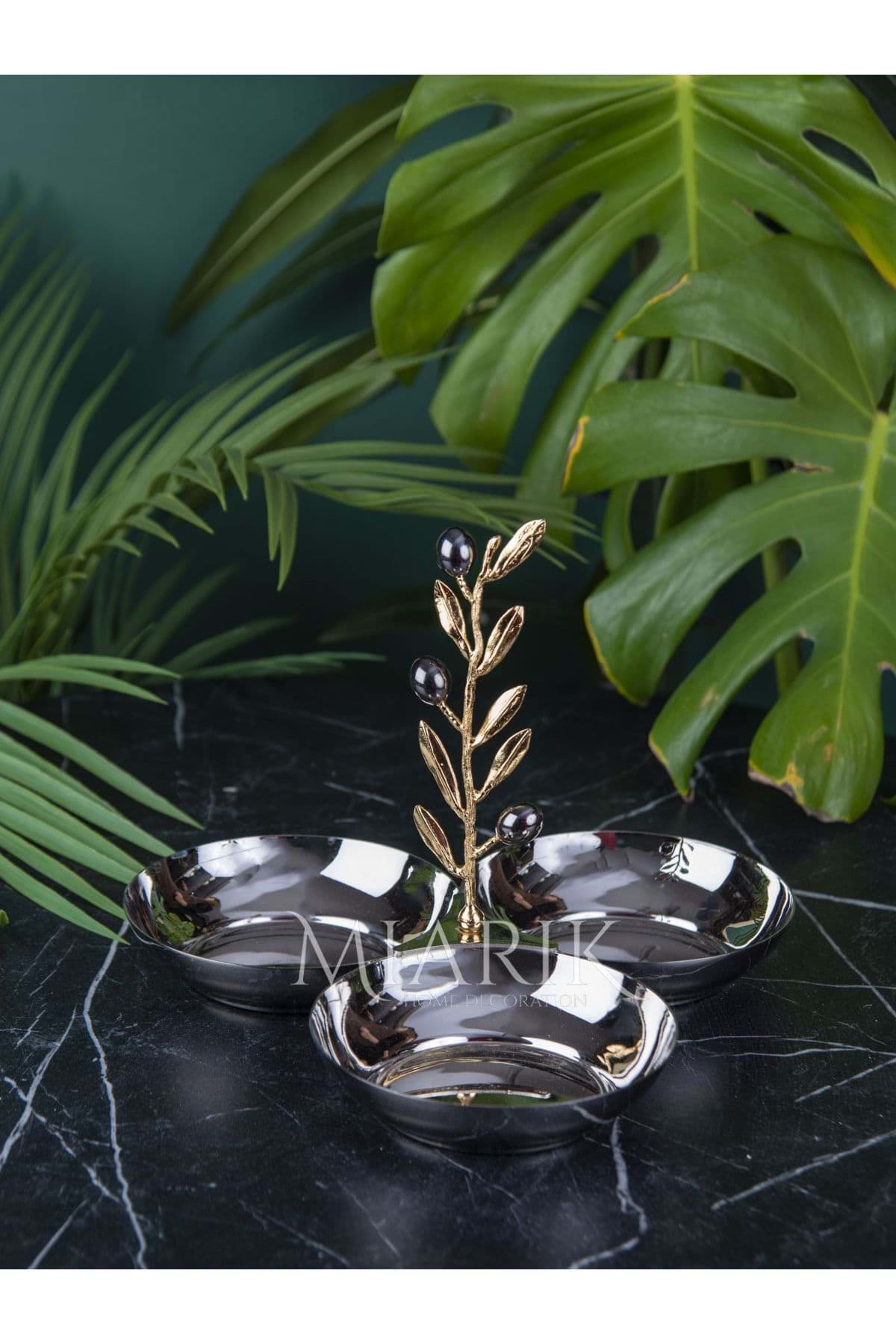 Pirinç Kulplu 3'lü Zeytindalı Çerezlik resmi