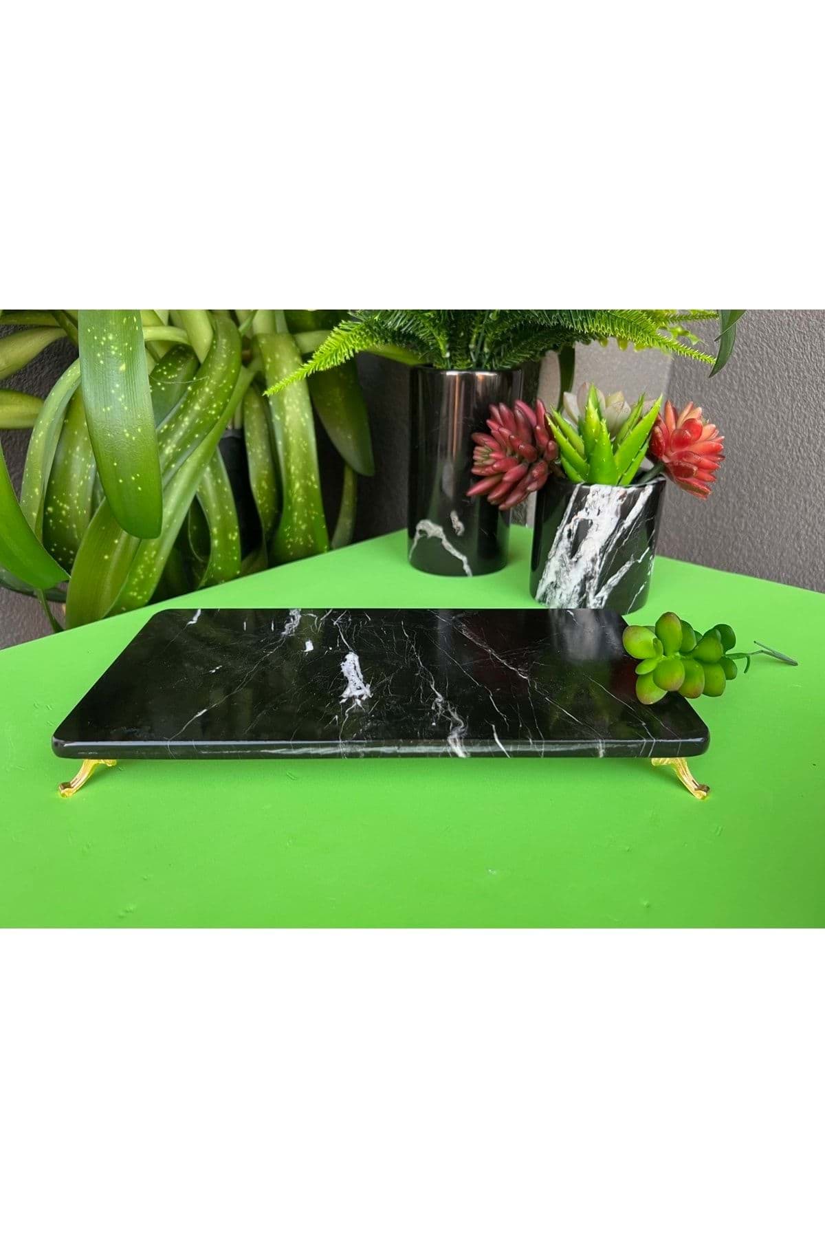Dekoratif Siyah Mermer Sunum Seti resmi