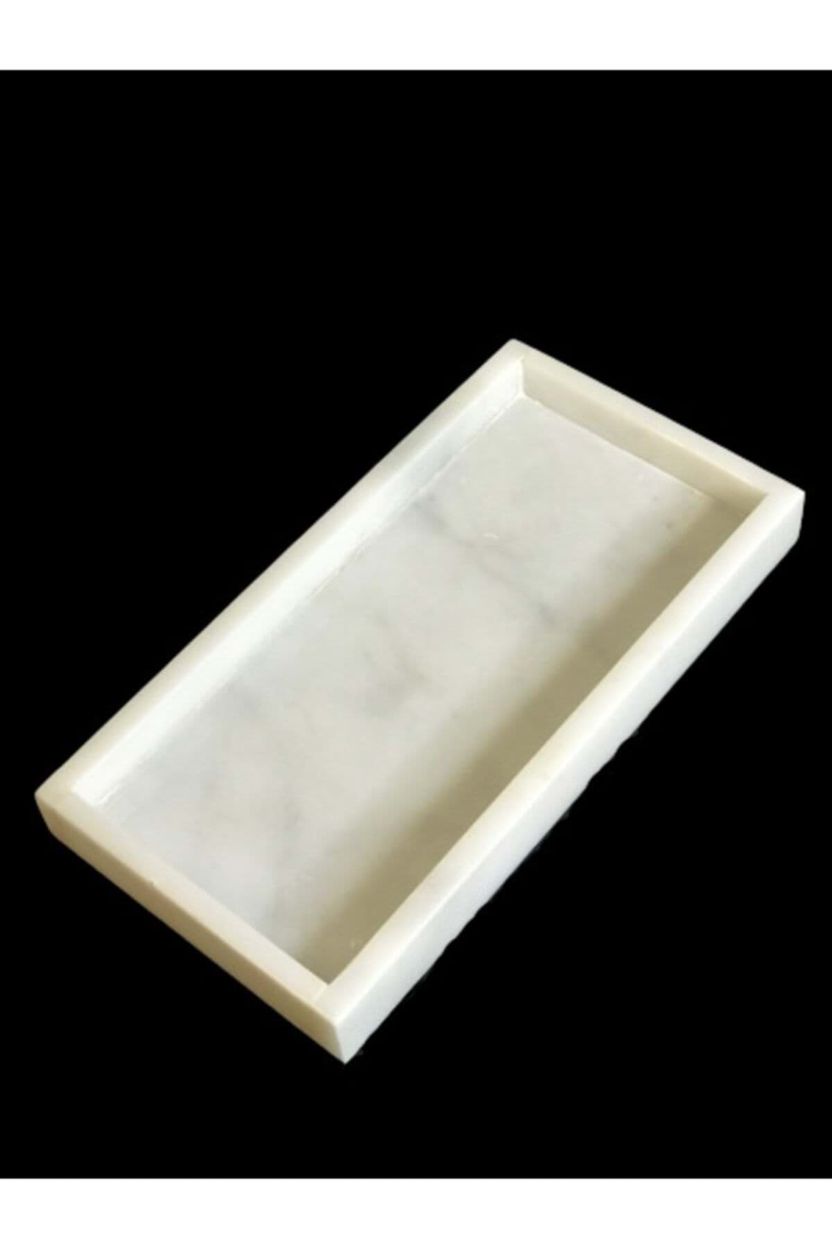 Beyaz Mermer Dikdortgen Tepsi 15 X 30 cm resmi