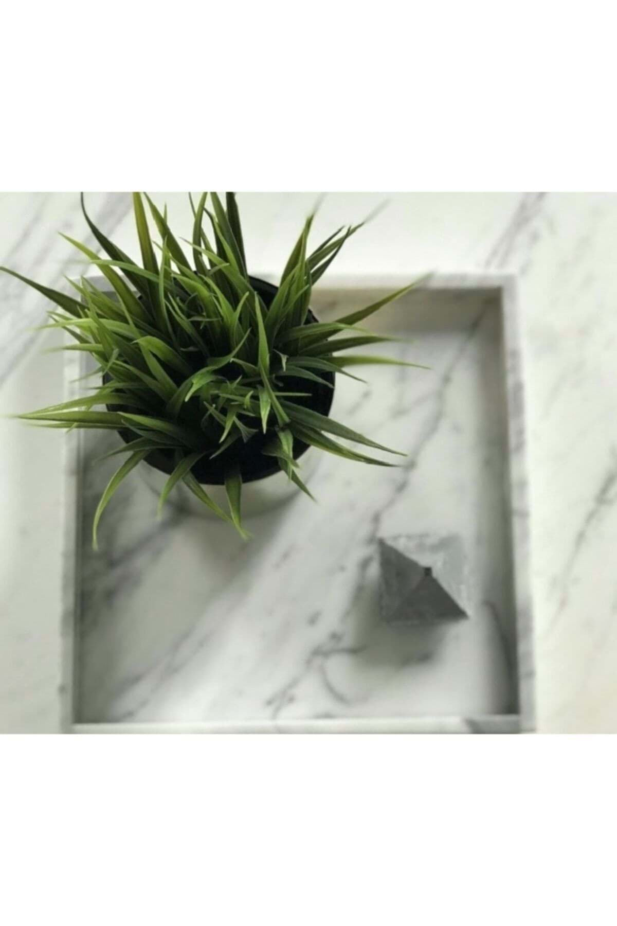 Dekoratif Beyaz Damarli Mermer Servis Sunum Tepsi 25 X 25 Cm resmi