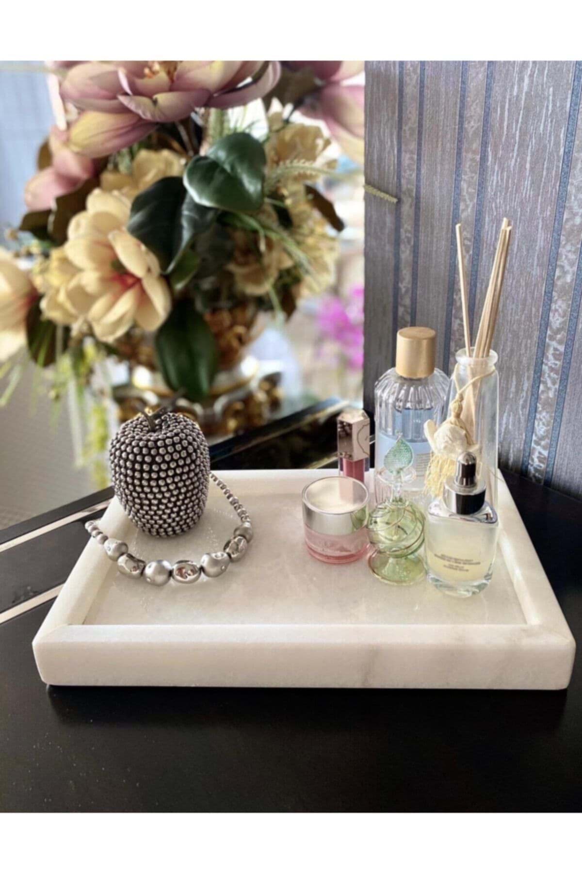 Beyaz Mermer Dikdortgen Tepsi 15 X 30 Cm resmi