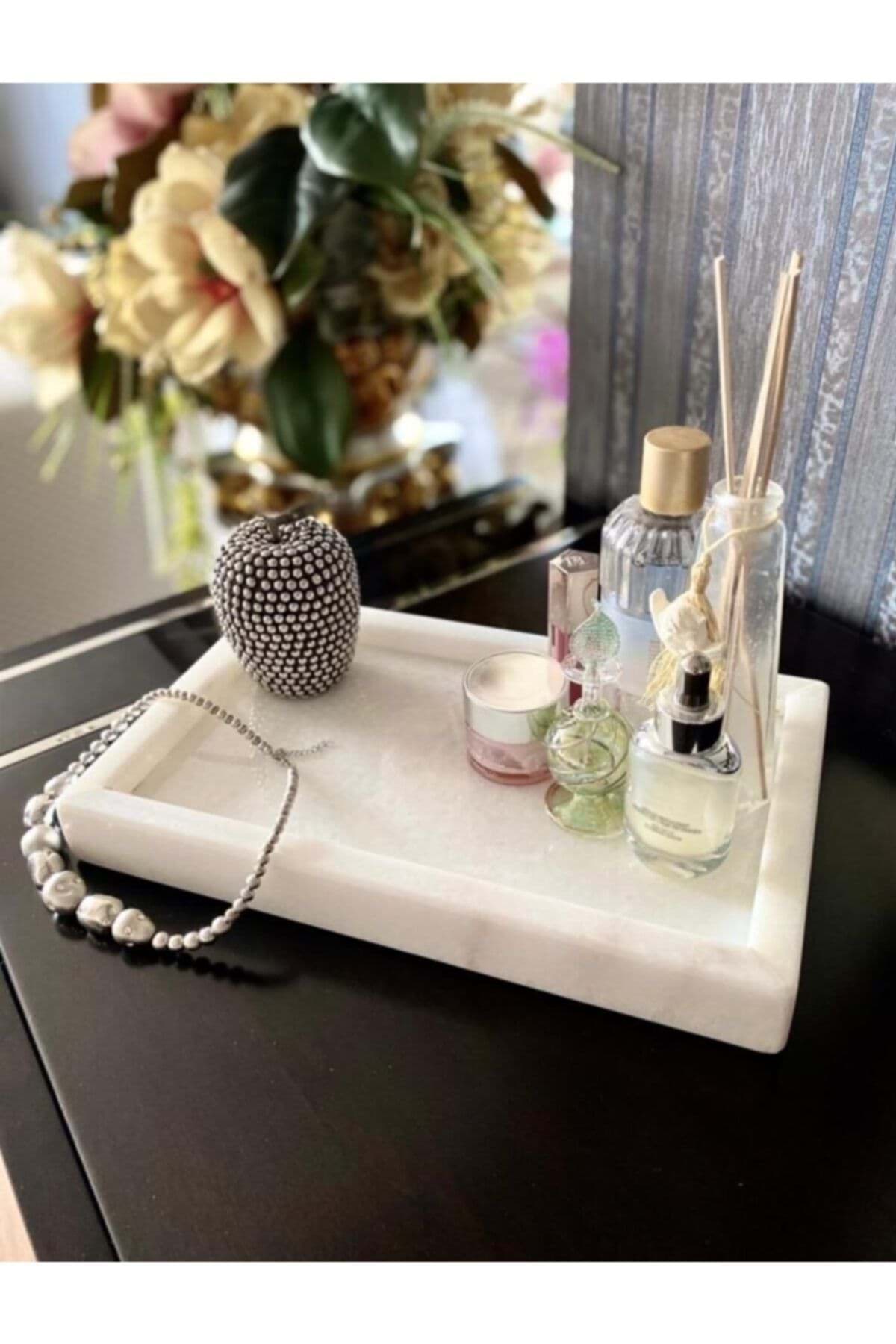 Beyaz Mermer Dikdortgen Tepsi 15 X 30 Cm resmi