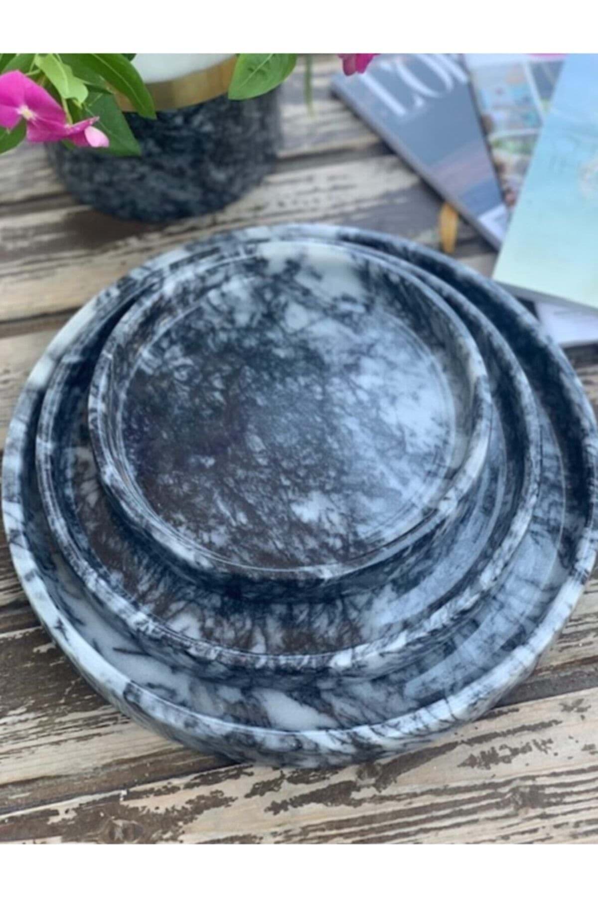 Dekoratif Gri Mermer Sunum Tepsi 25 cm resmi