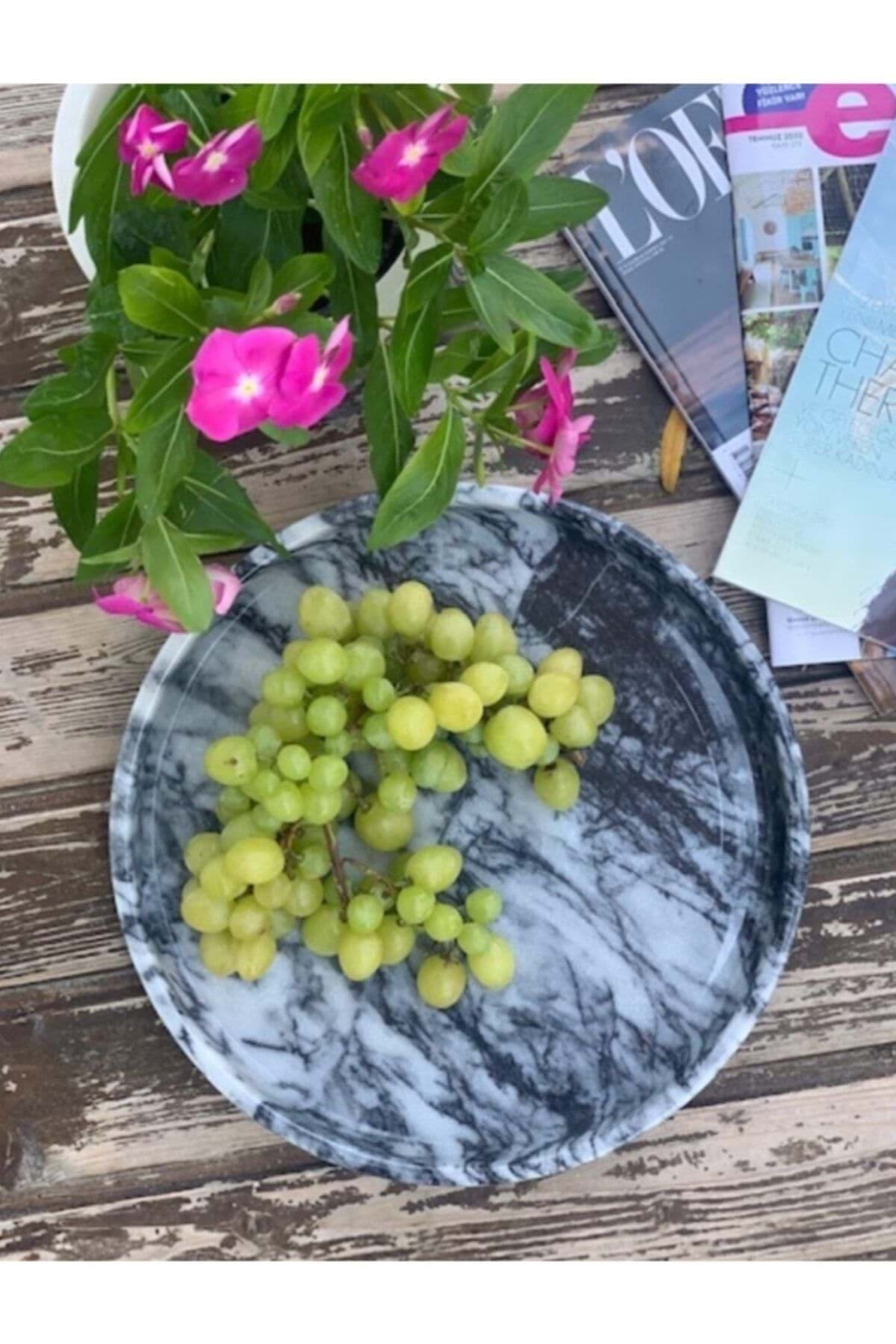 Dekoratif Gri Mermer Sunum Tepsi 25 cm resmi