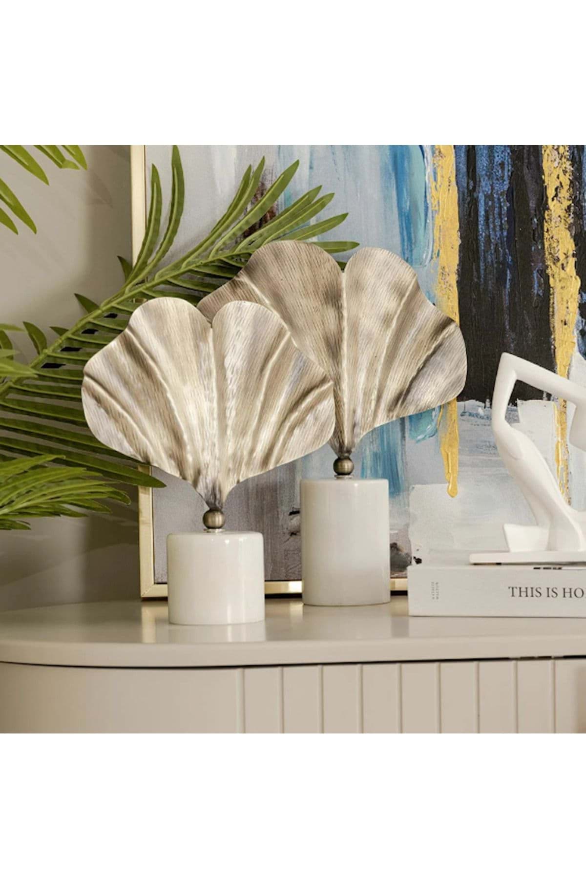 Dekoratif Mermer Kaideli 2li Ginko  Yaprak Obje resmi