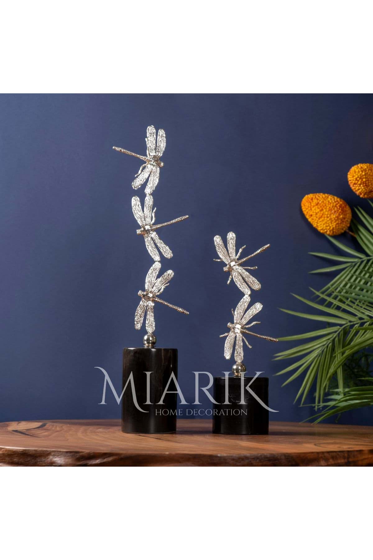 Dekoratif Beyaz Mermer Kaideli 2li Gold Yusufcuk Dekor Obje resmi