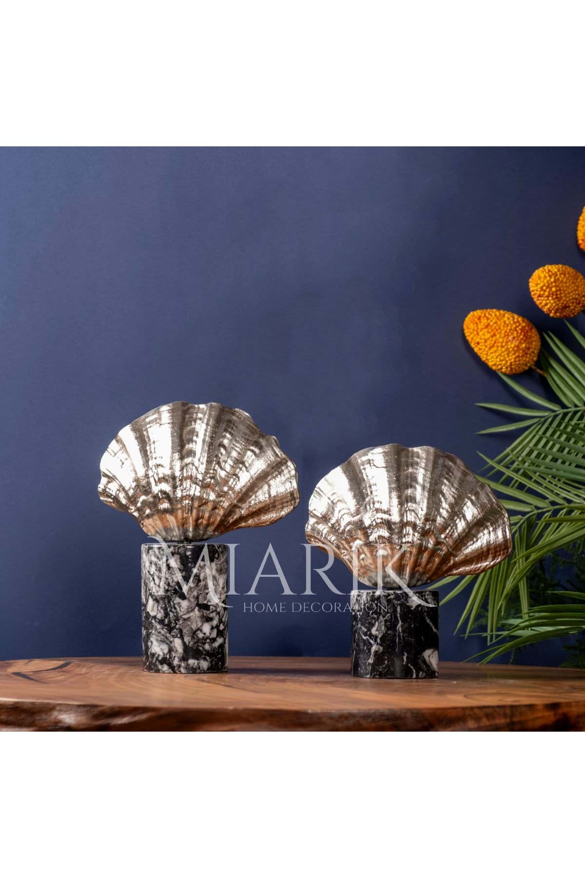 Dekoratif İstiridye Mermer Kaideli 2'li Obje Aksesuar resmi
