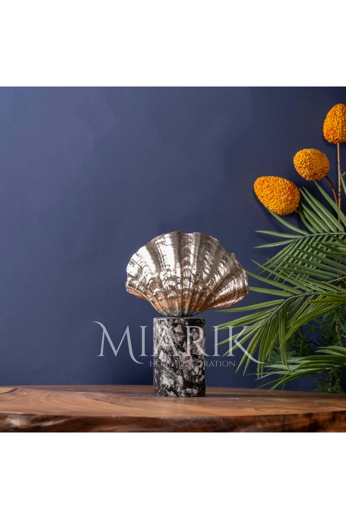 Dekoratif İstiridye Mermer Kaideli 2'li Obje Aksesuar resmi