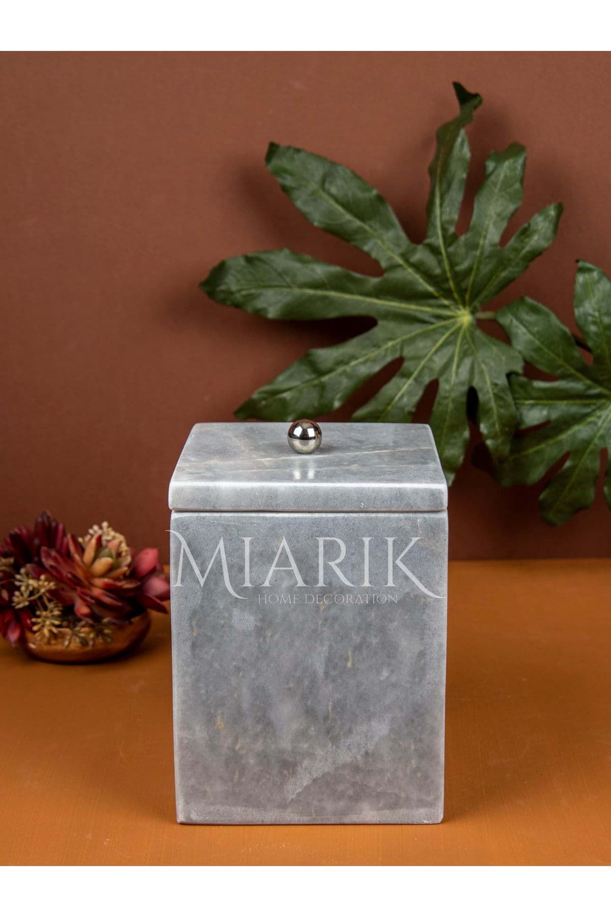 Dekoratif Grı Mermer Kare Çöp Kovası resmi