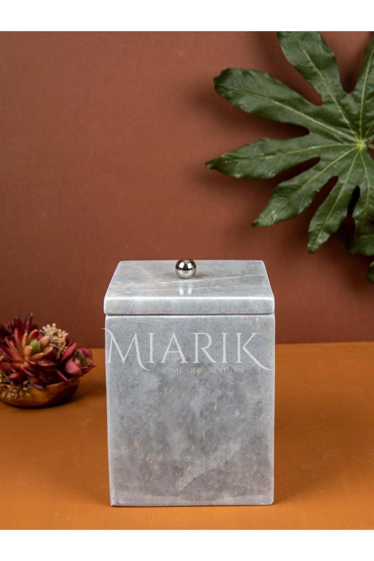 Dekoratif Grı Mermer Kare Çöp Kovası resmi