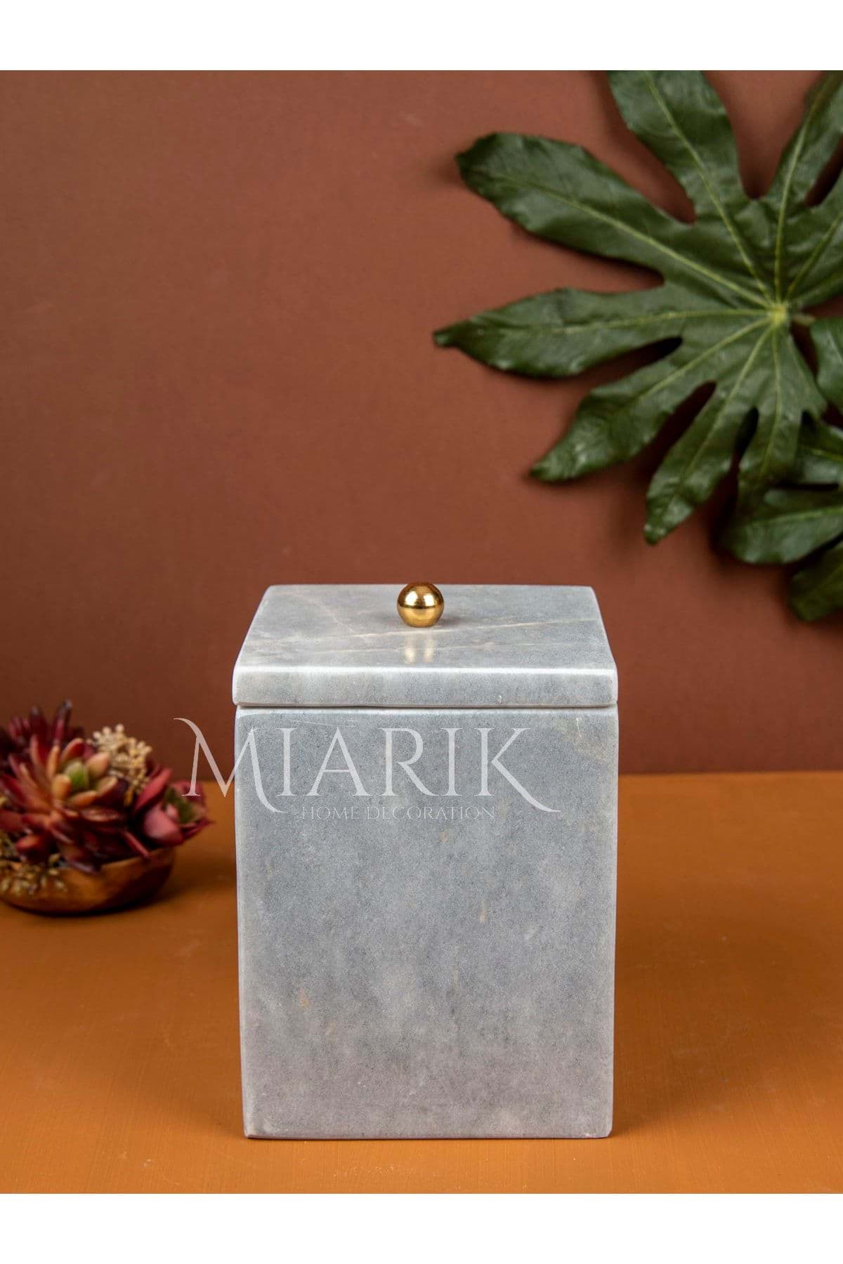 Dekoratif Grı Mermer Kare Çöp Kovası resmi