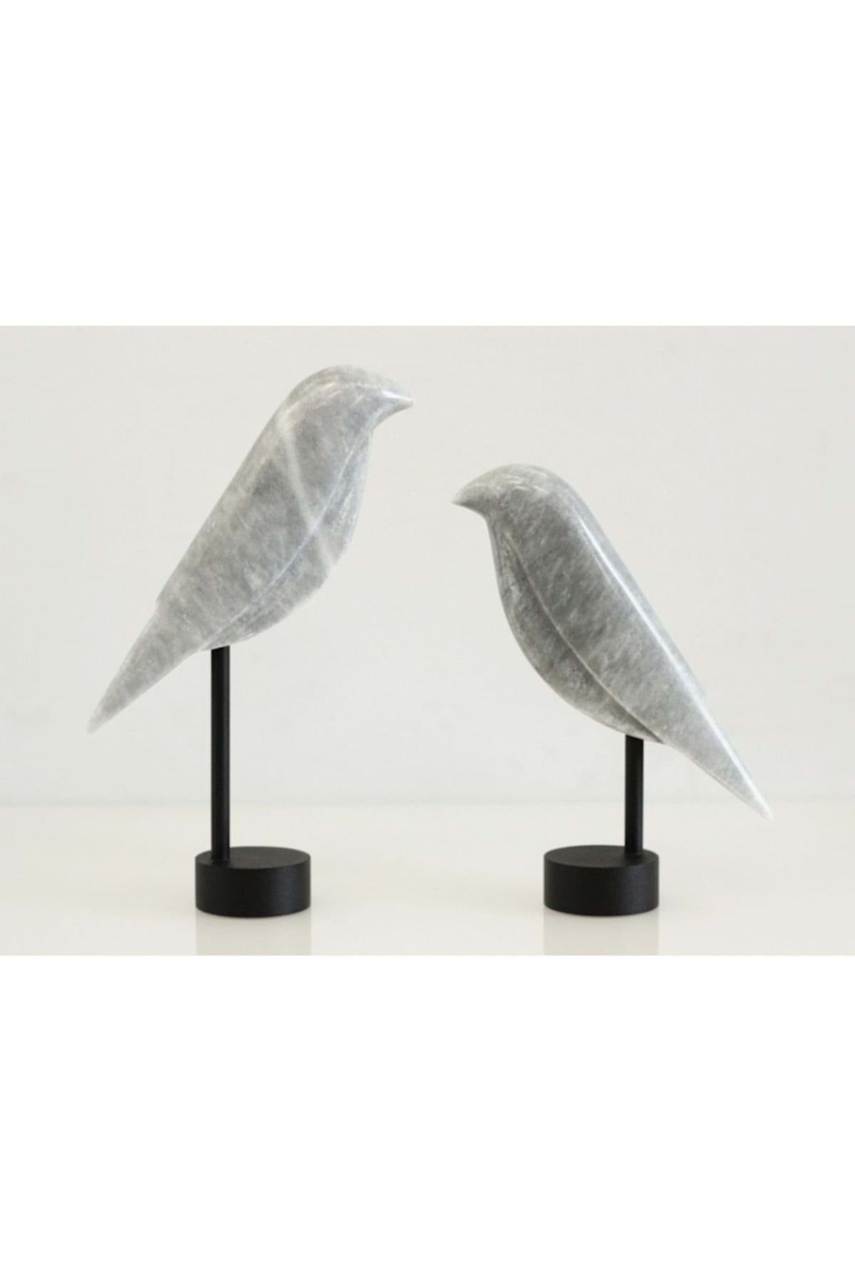Deoratif 2'li Metal Ayakli Mermer Kuş resmi