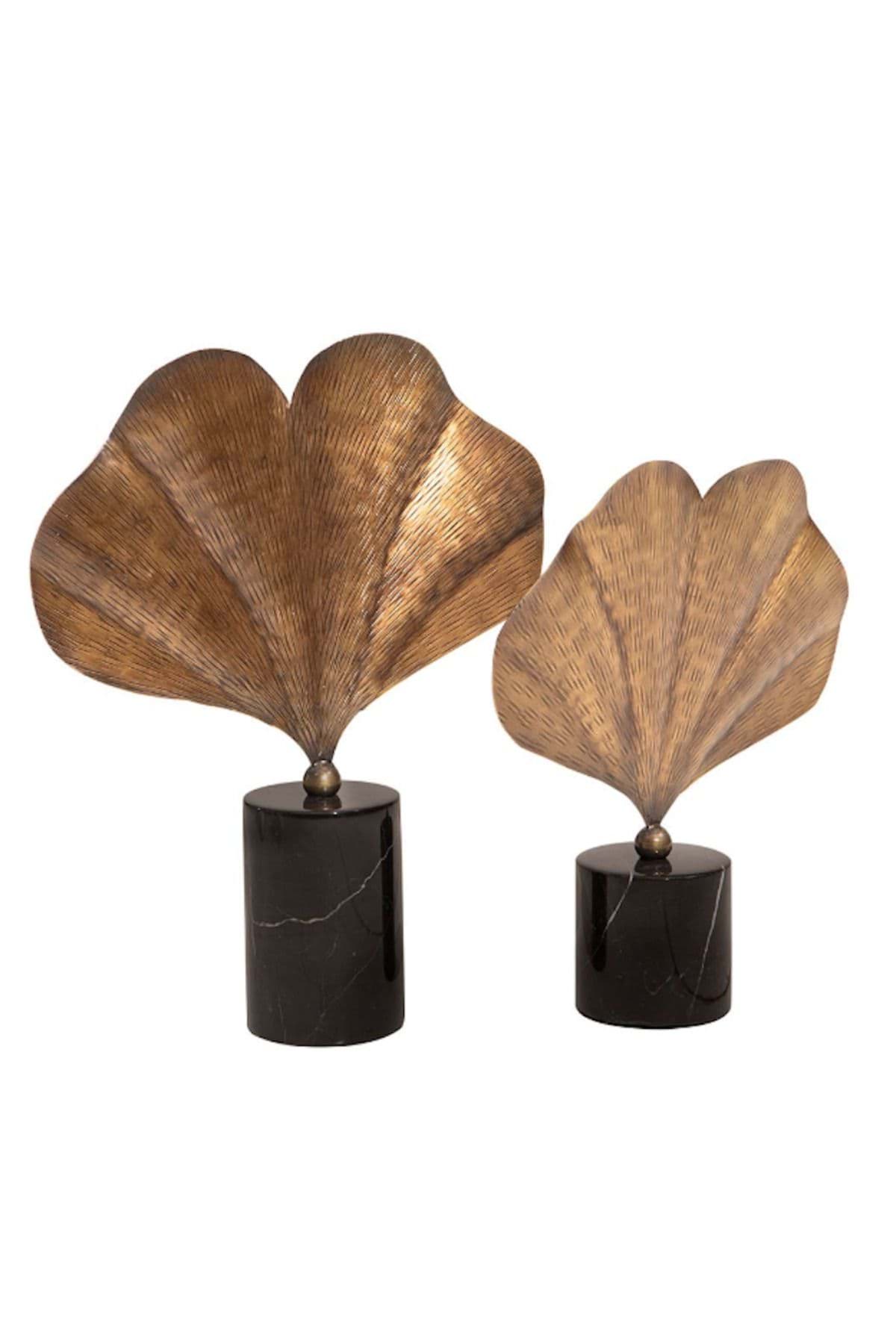 Dekoratif Mermer Kaideli 2li Ginko  Yaprak Obje resmi