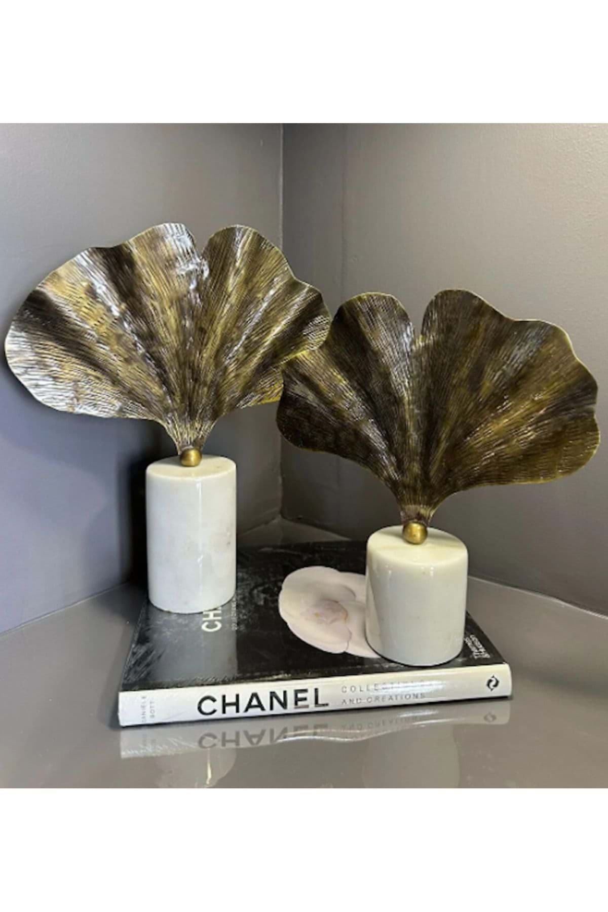 Dekoratif Mermer Kaideli 2li Ginko  Yaprak Obje resmi