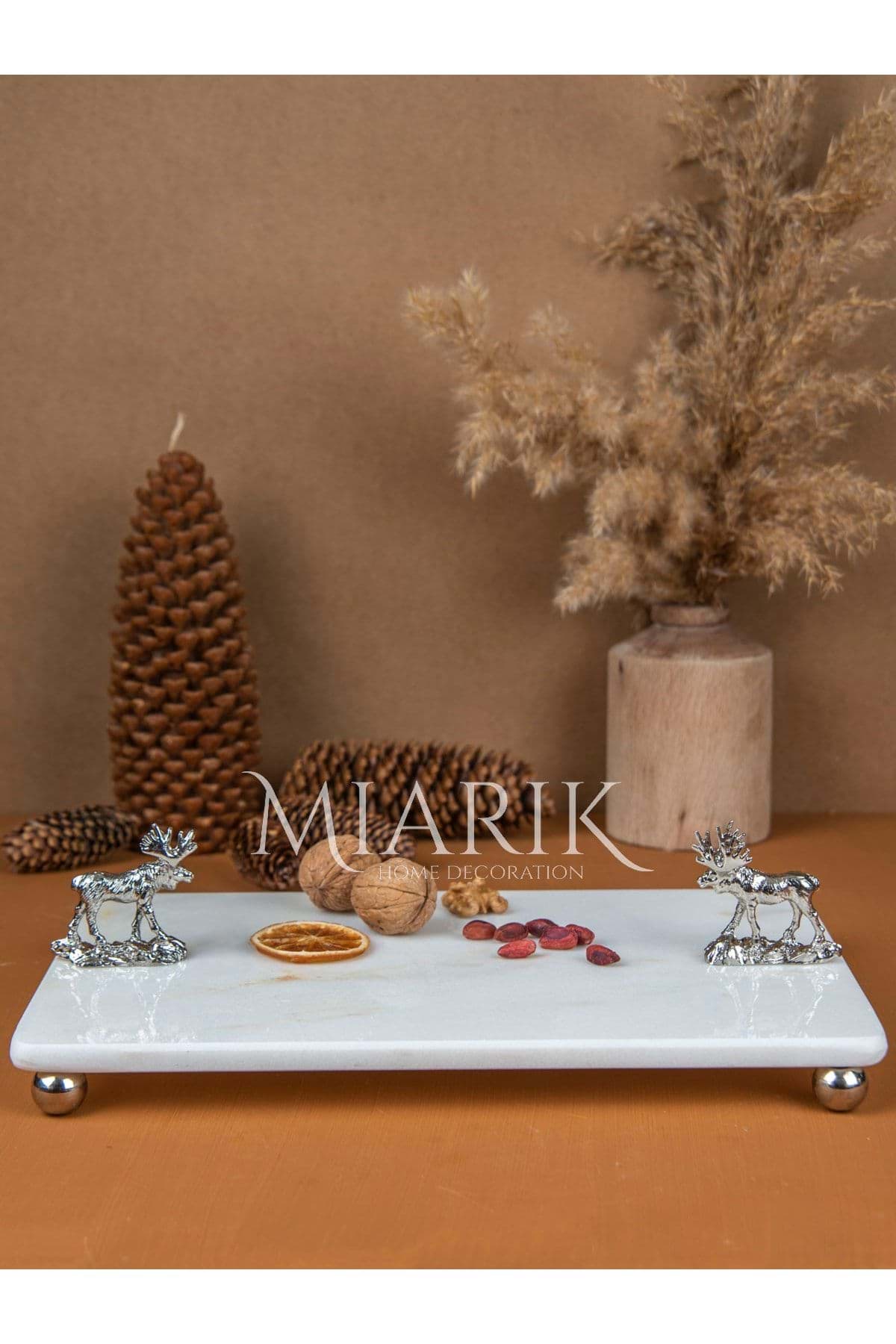 Dekoratif Mermer Dikdörtgen Ren Geyıgı Detaylı Sunum Tepsısı Servis Tabağı resmi