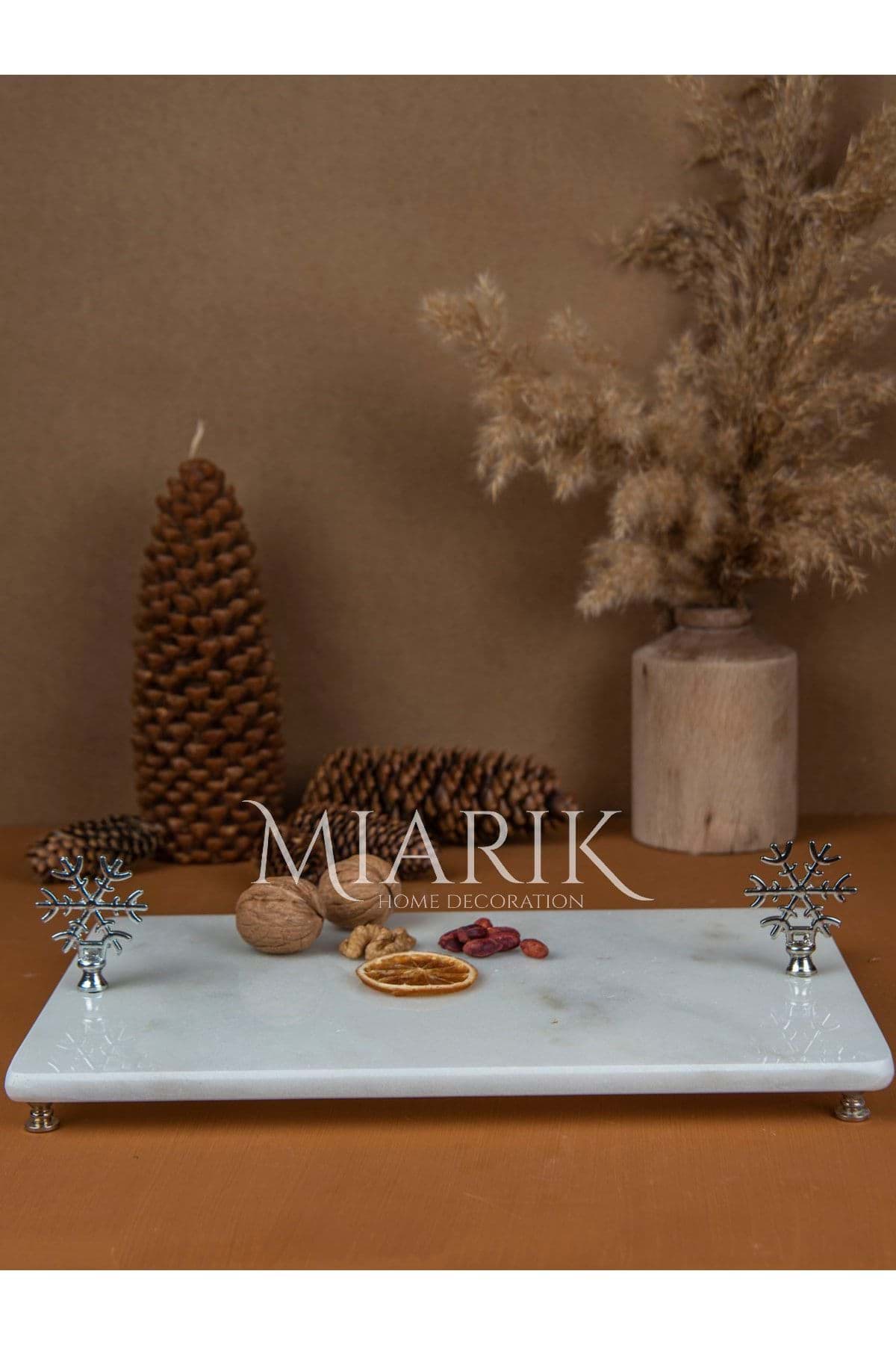 Dekoratif Mermer Dikdörtgen Kar Tanesı Detaylı Sunum Tepsısı Servis Tabağı resmi