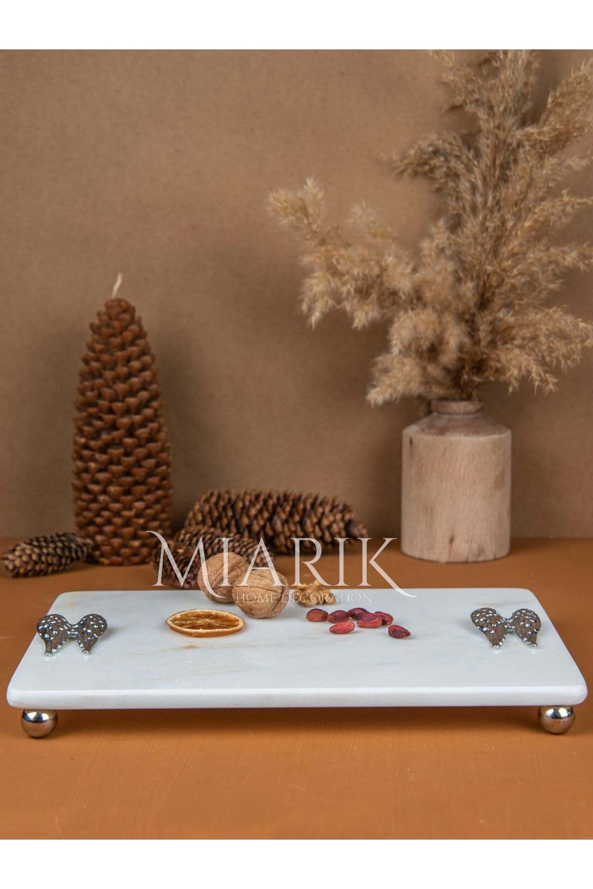 Dekoratif Mermer Dikdörtgen Gmelek Kanadı Detaylı Sunum Tepsısı Servis Tabağı resmi