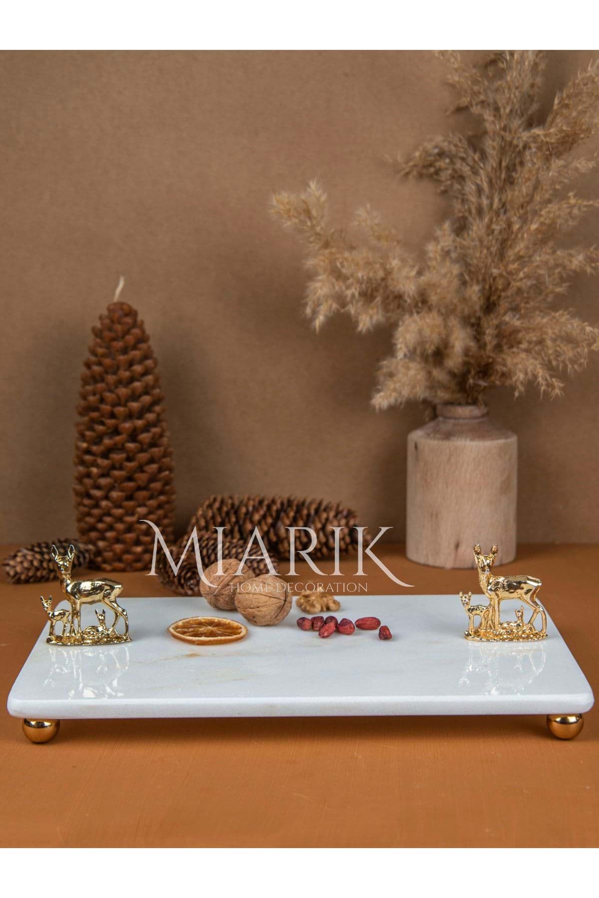Dekoratif Mermer Dikdörtgen Ceylan Aılesı Detaylı Sunum Tepsısı Servis Tabağı resmi