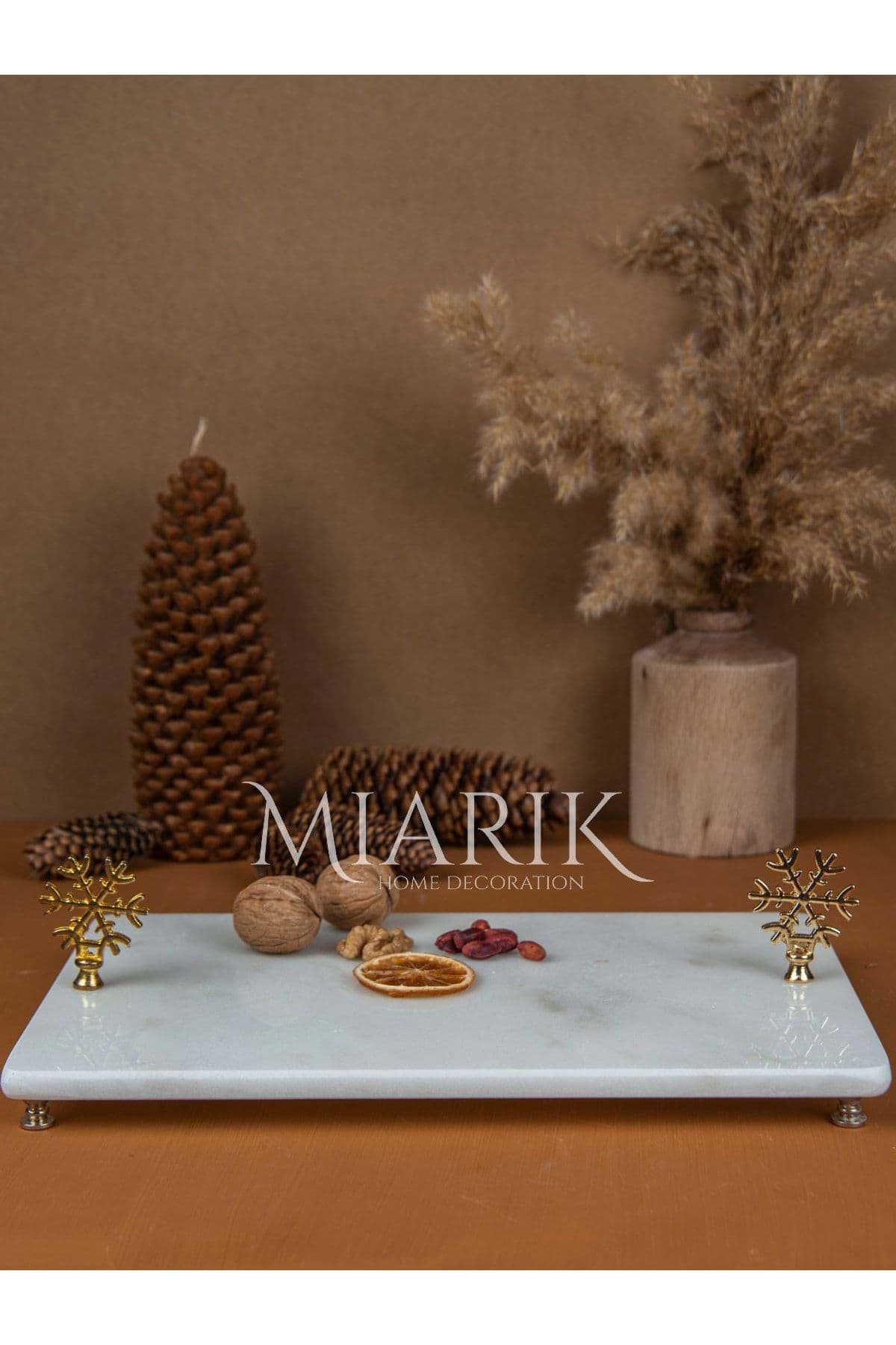 Dekoratif Mermer Dikdörtgen Kar Tanesı Detaylı Sunum Tepsısı Servis Tabağı resmi