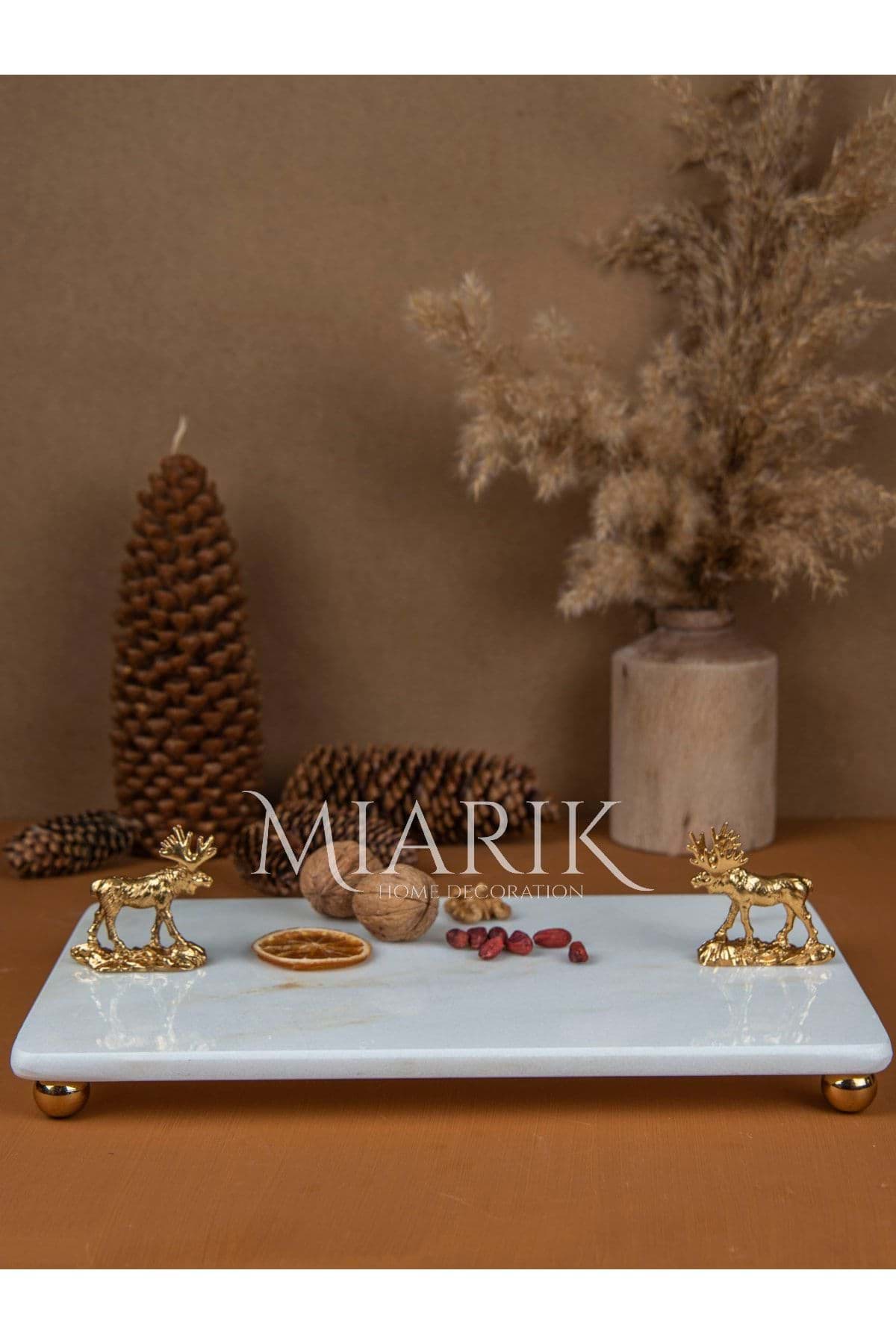 Dekoratif Mermer Dikdörtgen Ren Geyıgı Detaylı Sunum Tepsısı Servis Tabağı resmi