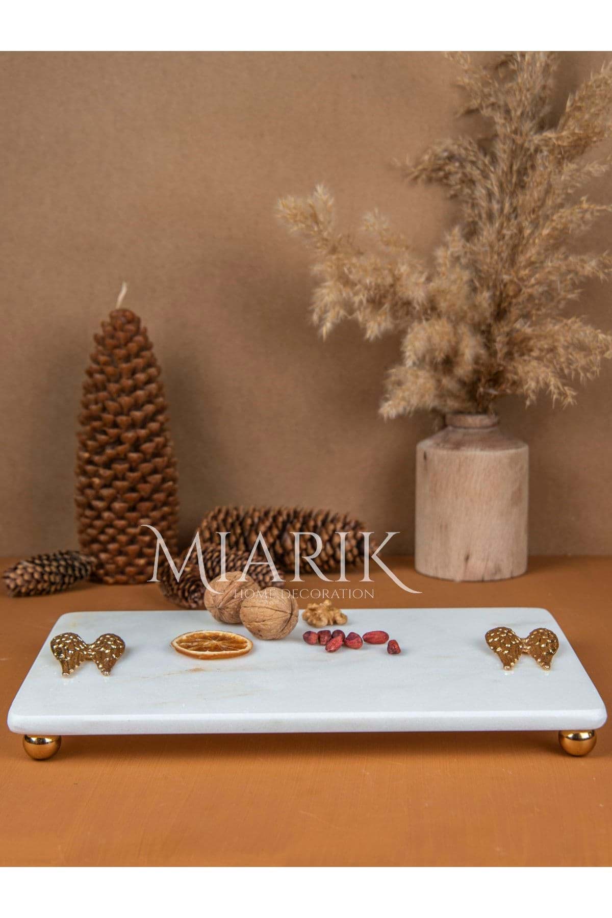 Dekoratif Mermer Dikdörtgen Gmelek Kanadı Detaylı Sunum Tepsısı Servis Tabağı resmi