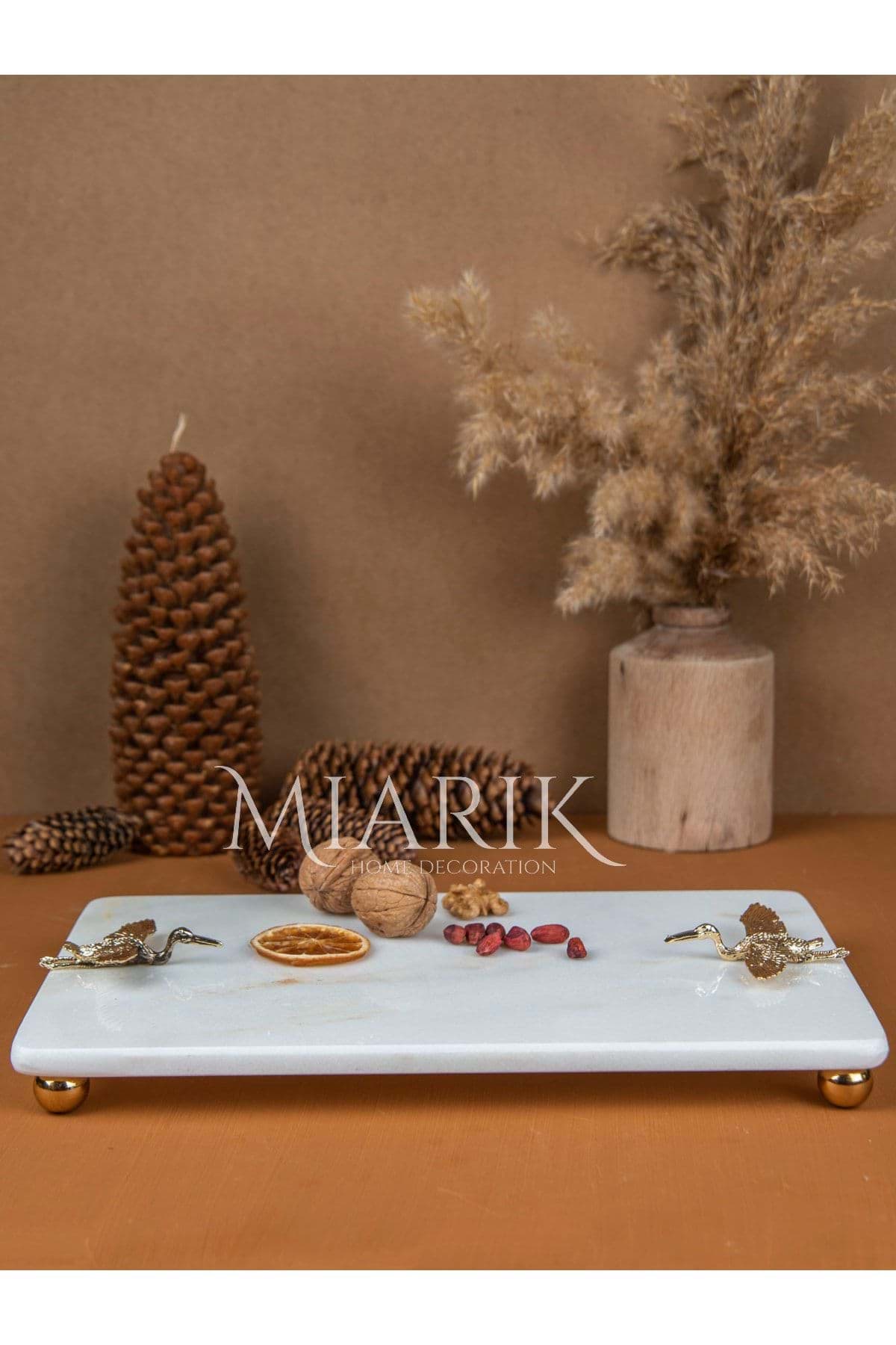 Dekoratif Mermer Dikdörtgen Turna Kus Detaylı Sunum Tepsısı Servis Tabağı resmi
