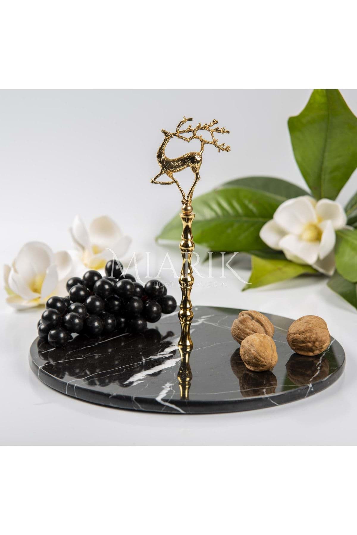 Dekoratif Tek Katlı Doğal Aksesuar Detaylı Toros Siyah Mermer Standı , Pastalık , Pasta Standi resmi