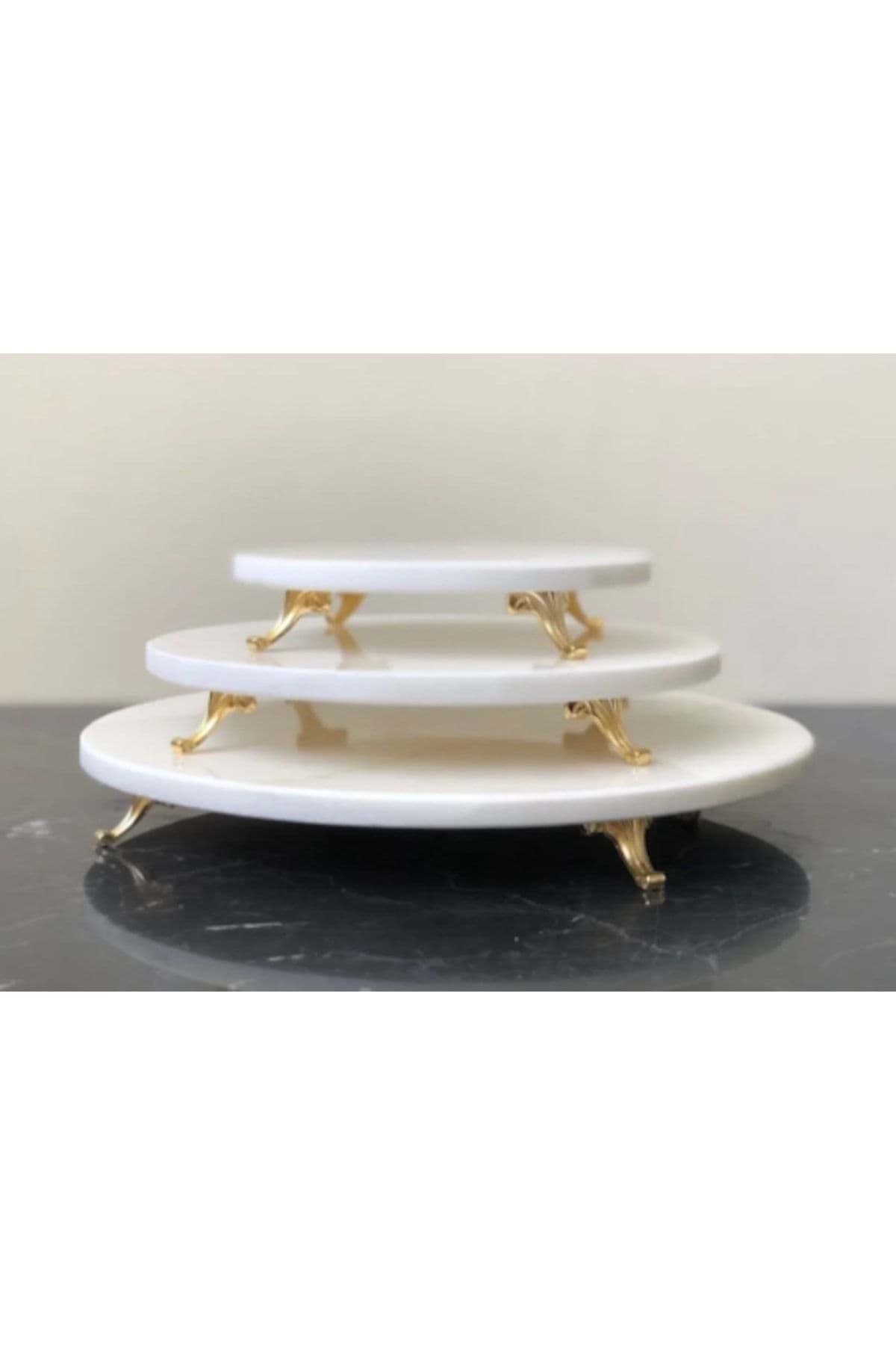 Doğal Mermer 3'lü Sunum Seti Gold Ayak resmi