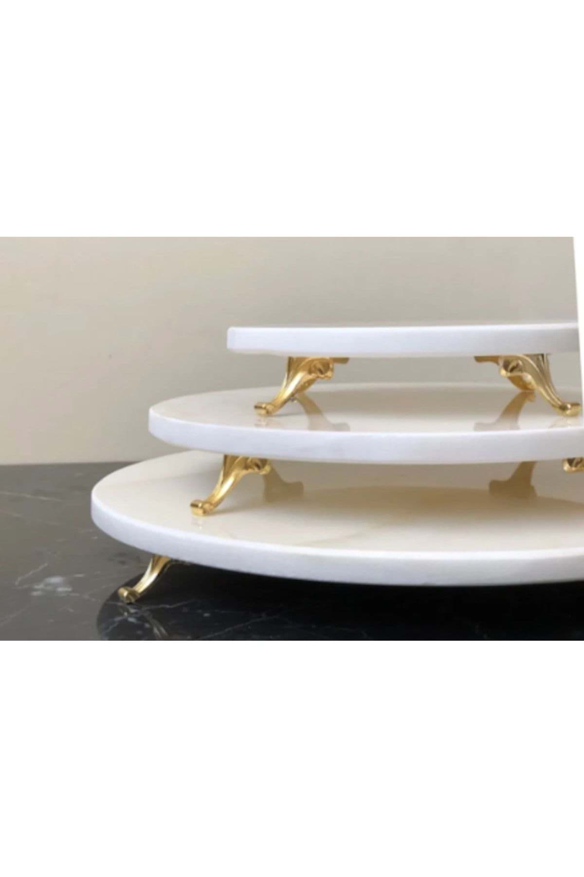 Doğal Mermer 3'lü Sunum Seti Gold Ayak resmi
