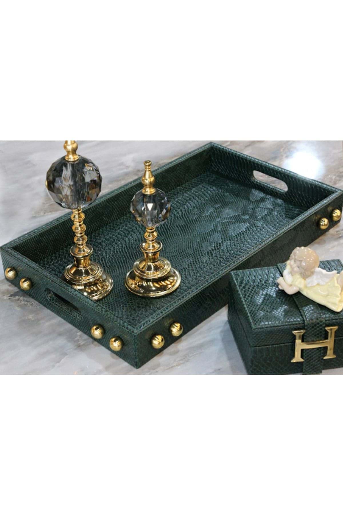 Hermes Dekoratif Deri Tepsi Desenli resmi