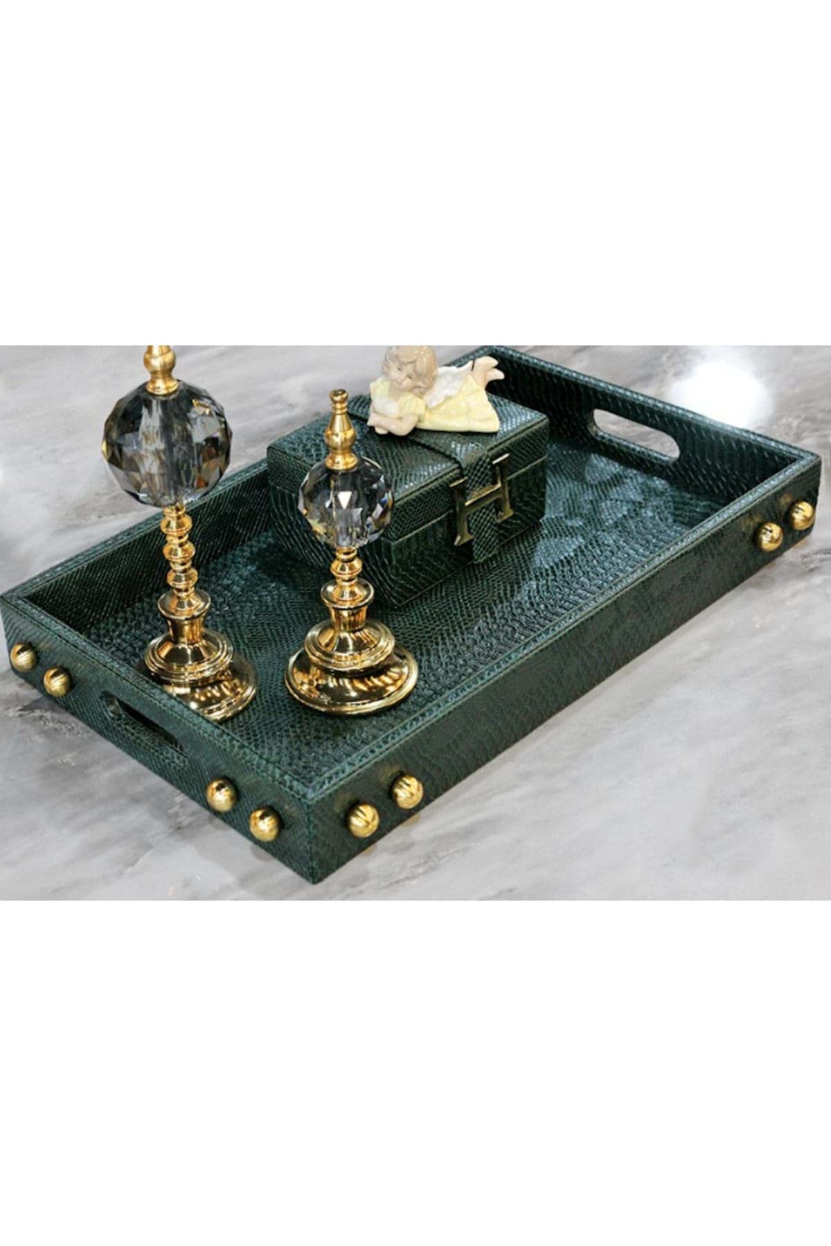 Hermes Dekoratif Deri Tepsi Desenli resmi