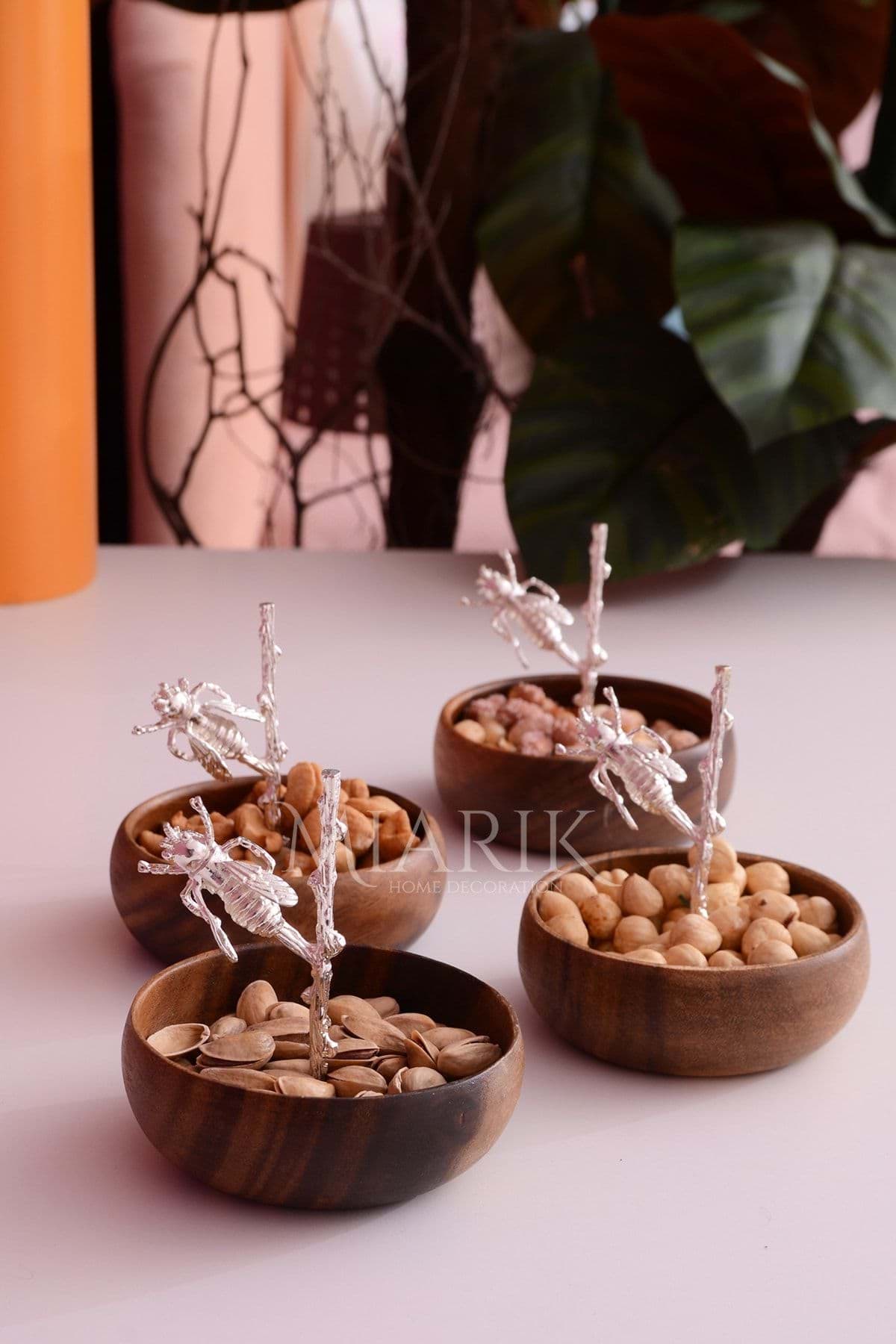 Akasya Ağacı 4'lu Gumus Saplı Arı Kuruyemışlık Çerezlık resmi