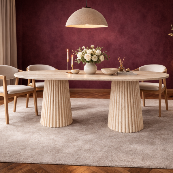 Tirtoku-Traverten Mermer Yemek Masası