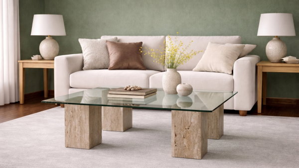 Ilgi-Mermer Küp Camlı Orta Sehpa