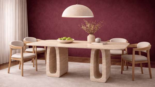 Hestia-Traverten Mermer Halka Ayak Yemek Masası