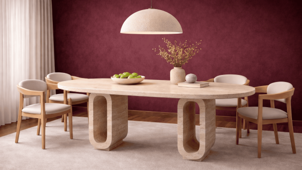 Deduce -Traverten Mermer O Ayak Yemek Masası