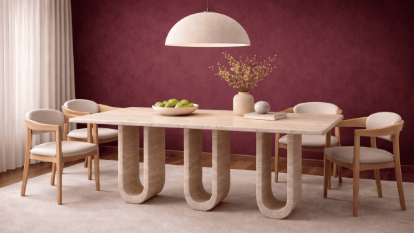 Austin -Traverten Mermer U Ayak Yemek Masası