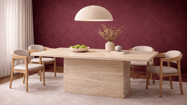 Megan-Traverten Mermer Küp Ayak Yemek Masası