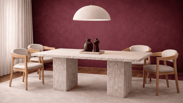 Seth-Traverten Mermer Küp Ayak Yemek Masası