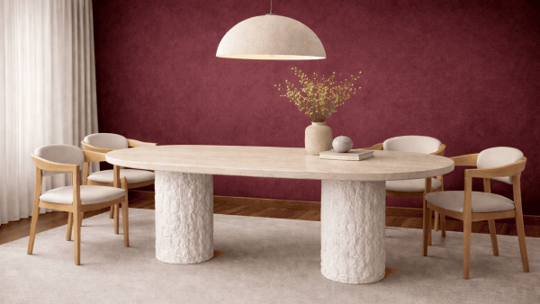 Patlo-Traverten Mermer Yemek Masası