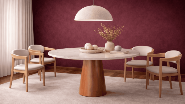 Tirta- Ahşap Ayak Traverten Mermer Yemek Masası