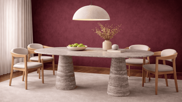 Husi-Silver Traverten Mermer Yemek Masası