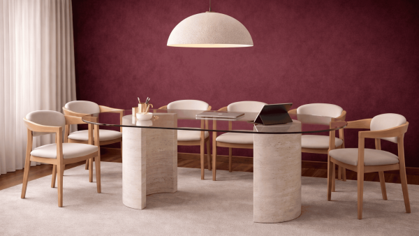 Auroracam-Traverten Mermer Yarım Ay Ayaklı Çalışma, Ofis Masası