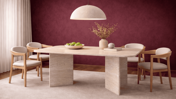 Jesse-Traverten Mermer Uzun V Ayak Yemek Masası