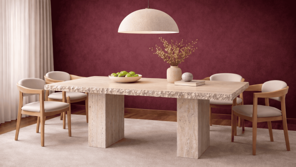 Patakordu-Traverten Mermer Küp Ayak Yemek Masası