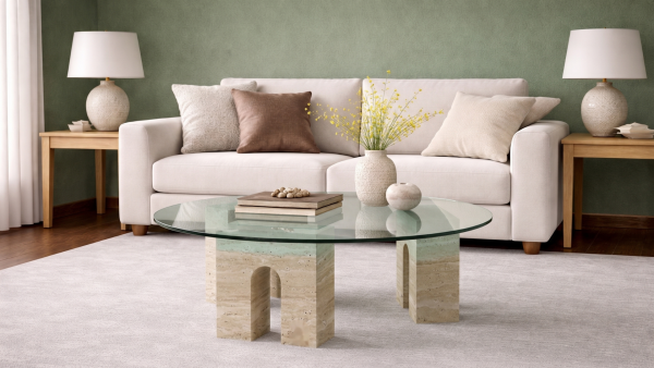 Elizabeth -Traverten Cam Lego Orta Sehpa