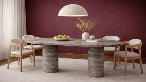 Sutunovba-Silver Traverten Mermer Yemek Masası